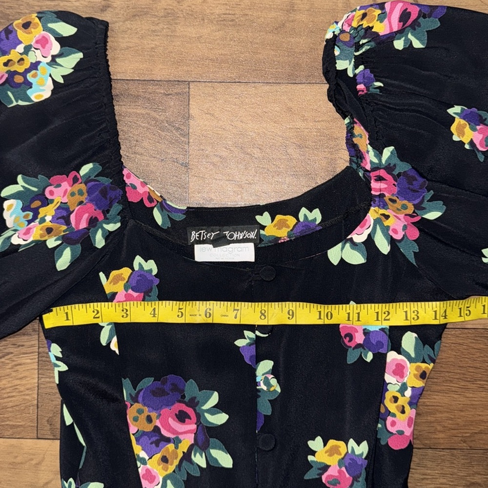 Betsey Johnson For Lew Magram Vintage Dress Size Small 90s Does 40s Puff Sleeve - Picture 9 of 16
